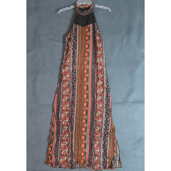 Band of Gypsies Dress Womens Small Multicolor Halter Paisley Boho Hipster Maxi - Picture 1 of 11